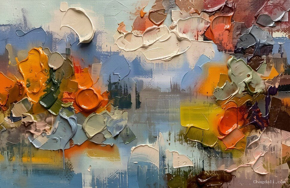 Autumn Lake Reflections - Canadian Abstract Landscape Painting Abstract oil painting of a Canadian lake in autumn with palette-knife texture in rust, gold and sage
