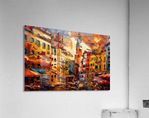 Bell Tower Bazaar — Hilltown Market Square in Abstract Landscape Art, fine art print