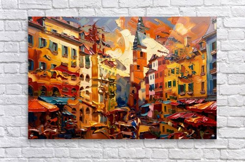 Bell Tower Bazaar – hilltown market square art, fine art print