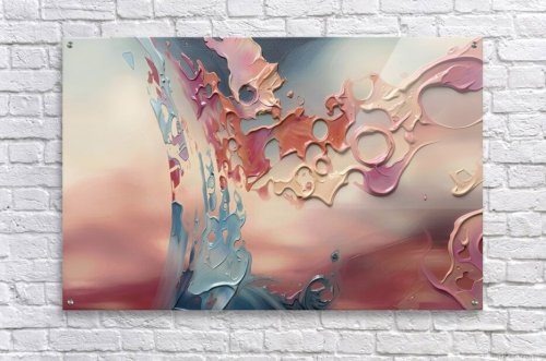 Escapada del ocaso — Células coral y azul en cuadro abstracto, lámina de arte