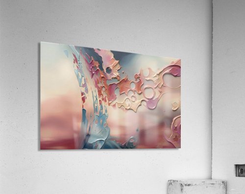 Composición abstracta: células color coral que se funden en un azul grisáceo y fresco., lámina de arte
