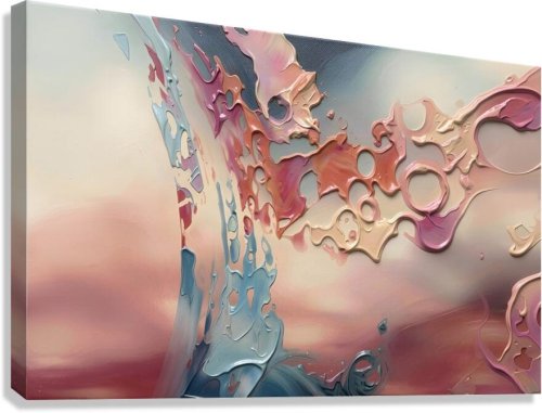 Escapada del ocaso — Donde las células coral se funden con el azul, lámina de arte
