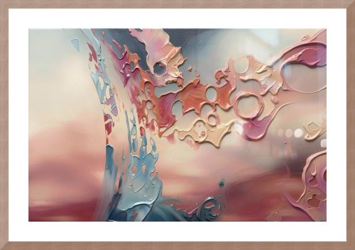 Escapada del ocaso – Cuadro abstracto en coral y azul, lámina de arte