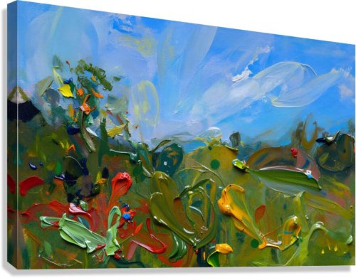Chœur d'été — Herbes de prairie et fleurs sauvages sous un ciel bleu en paysage abstrait, tirage d'art